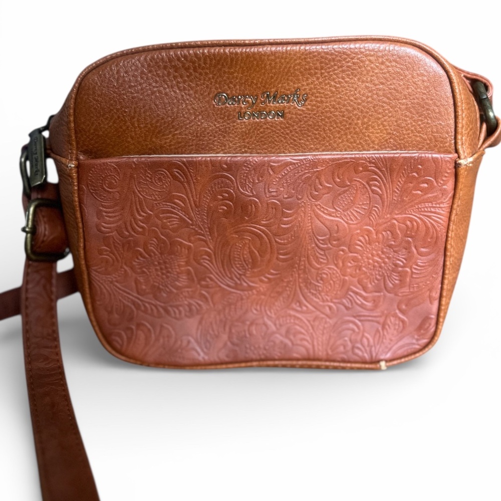 Darcy Marks London Brown Tooled Embossed Leather Crossbody Bag